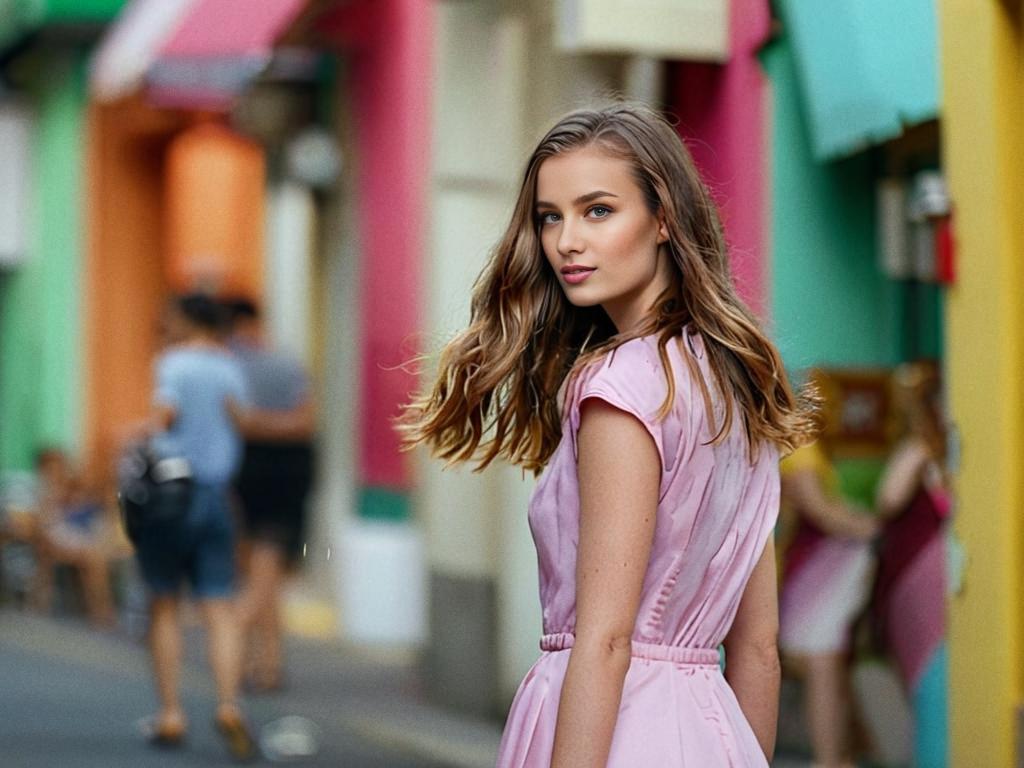 Stylish Woman in Pink Dress in Urban Setting