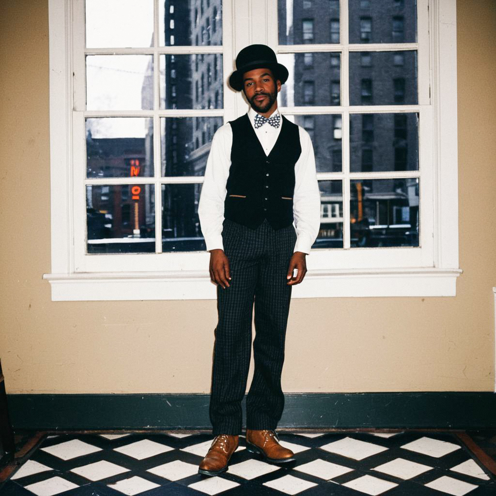 Vintage Man in Bowler Hat Against Urban Backdrop Vintage Man in Bowler Hat Against Urban Backdrop