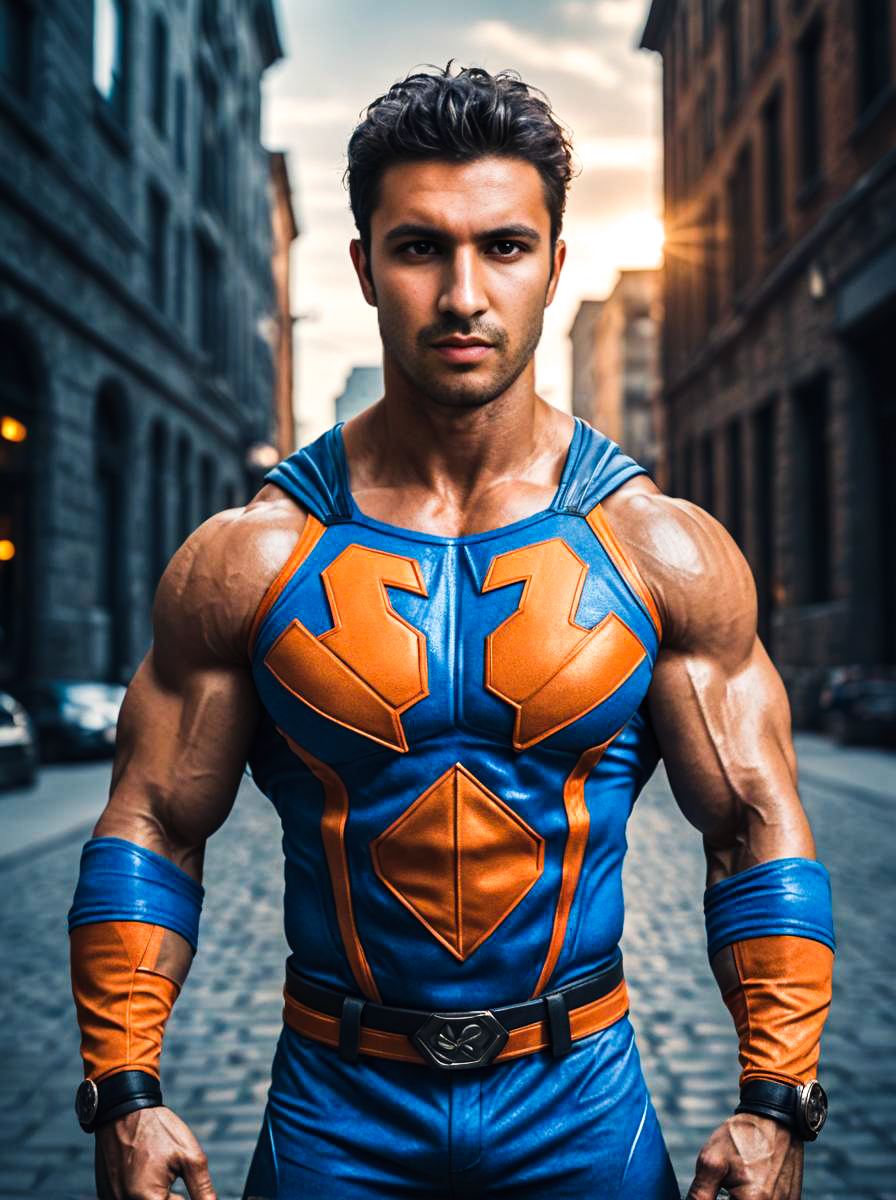 Muscular Man in Superhero Costume