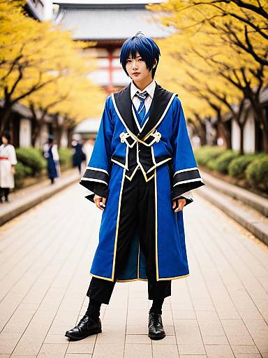 Hachiouji Naoto Blue and Black Anime Cosplay in Autumn Park