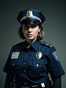 Woman in Police Costume Cinematic Realism Stylish Dramatic Portrait