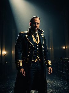Man Wearing Realistic Agent Washington Cosplay Costume in Dramatic Lighting