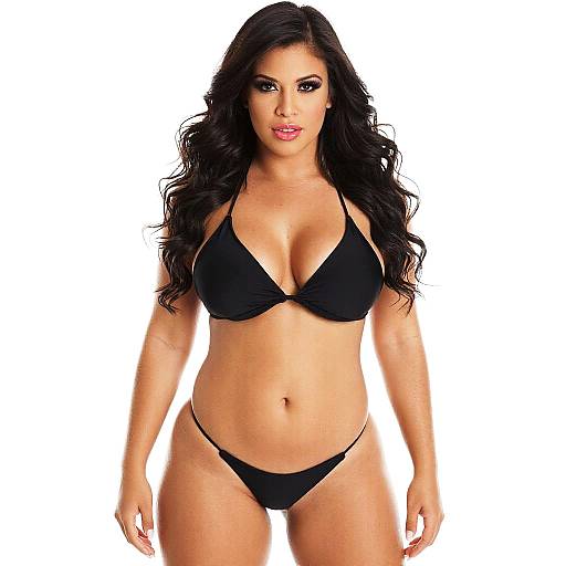 Confident Woman Wearing Black Bikini Swimwear Fashion