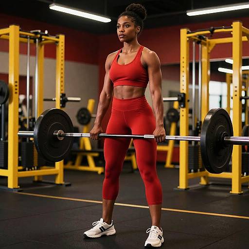 Woman Lifting Barbell Deadlift Exercise in Gym
