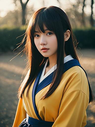 Realistic Cosplay Woman Wearing Ryou Fujibayashi Costume Outdoors