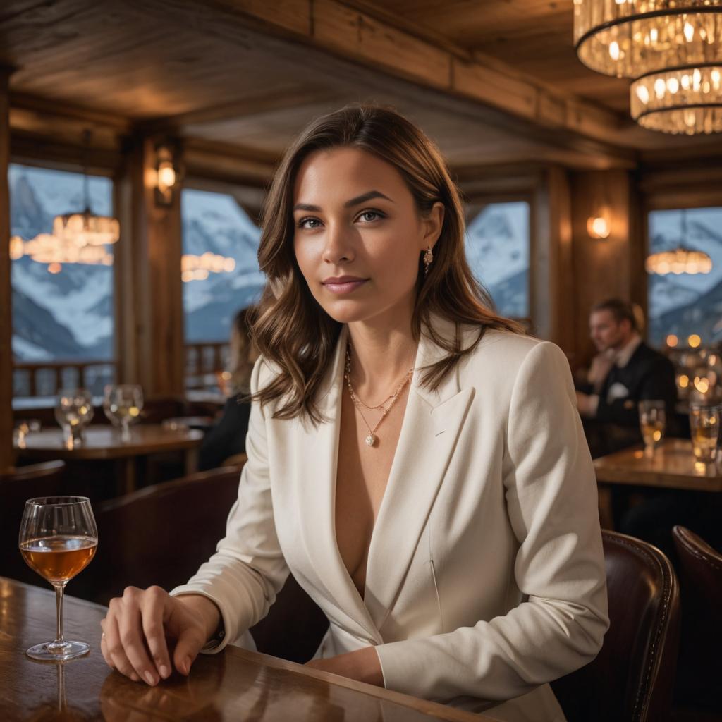 Elegant Woman in White Blazer at Sophisticated Bar