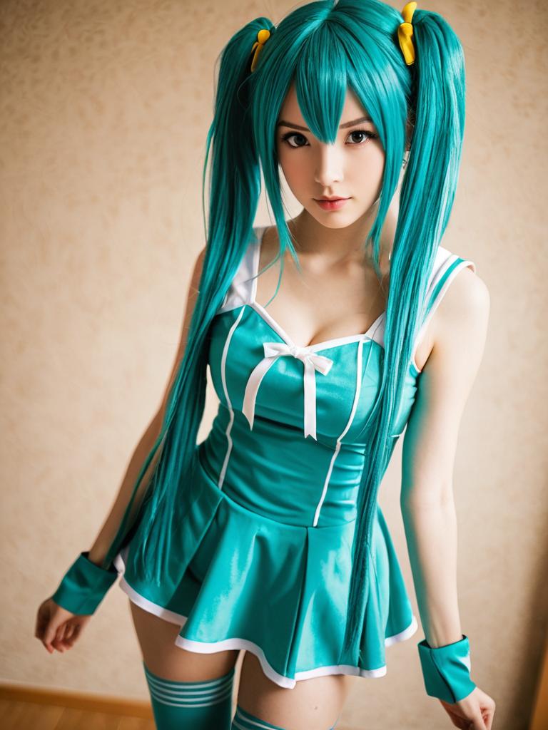 Realistic Hatsune Miku Cosplay with Turquoise Twin Tails