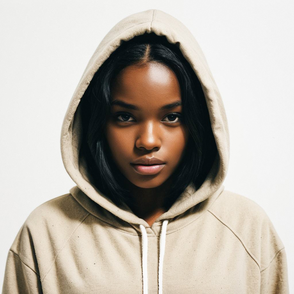 Portrait of Dark-Skinned Woman in Beige Hoodie Portrait of Dark-Skinned Woman in Beige Hoodie