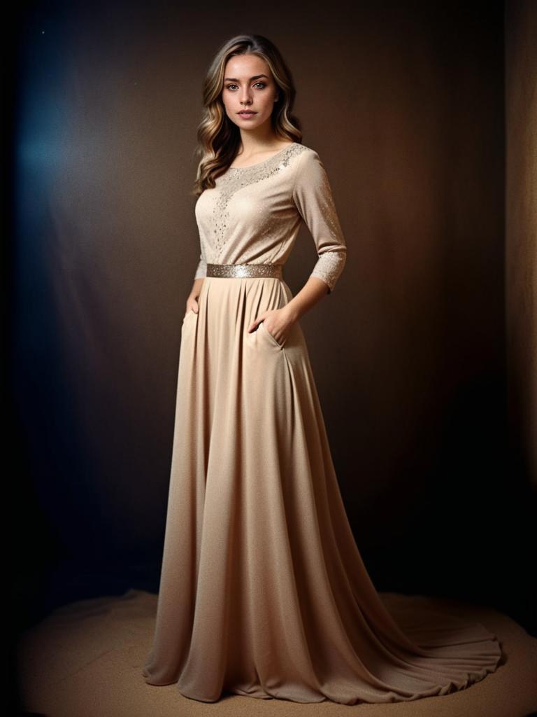 Elegant Woman in Stunning Floor-Length Gown