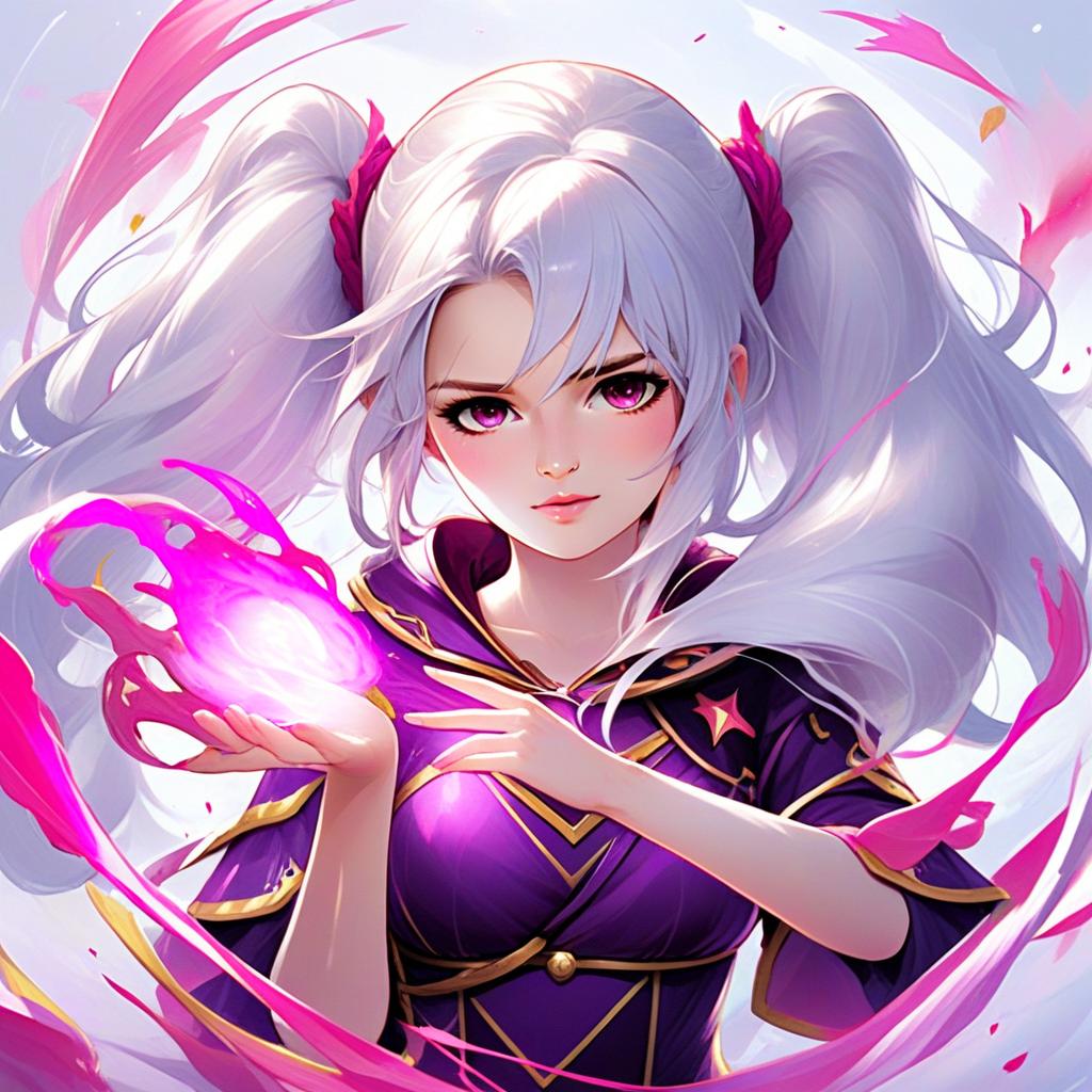 Anime Style White-Haired Woman Casting Magic Fire Orb