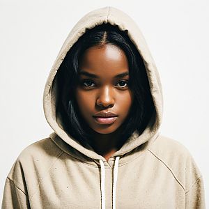 Portrait of Dark-Skinned Woman in Beige Hoodie