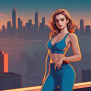 Confident Woman on Rooftop at Sunset