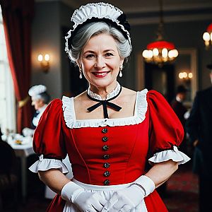 Elegant Older Woman in Vintage Maid Costume