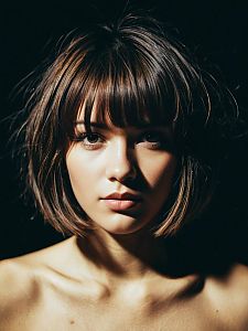 Close-Up Portrait of Young Woman with Short Hair and Dramatic Lighting