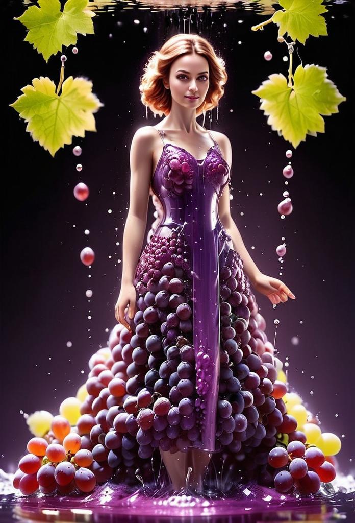 Elegant Woman in Grape Dress Underwater