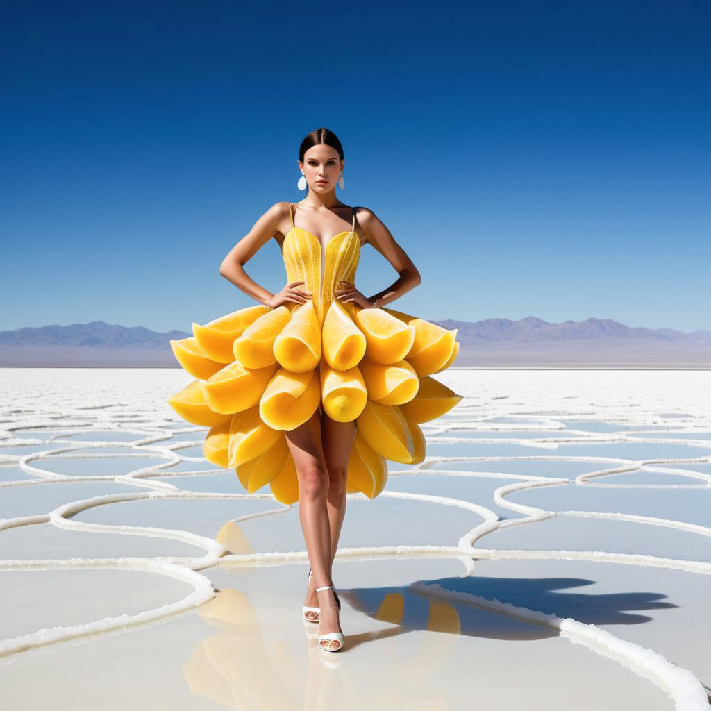 Fashion Model in Lemon-Inspired Dress