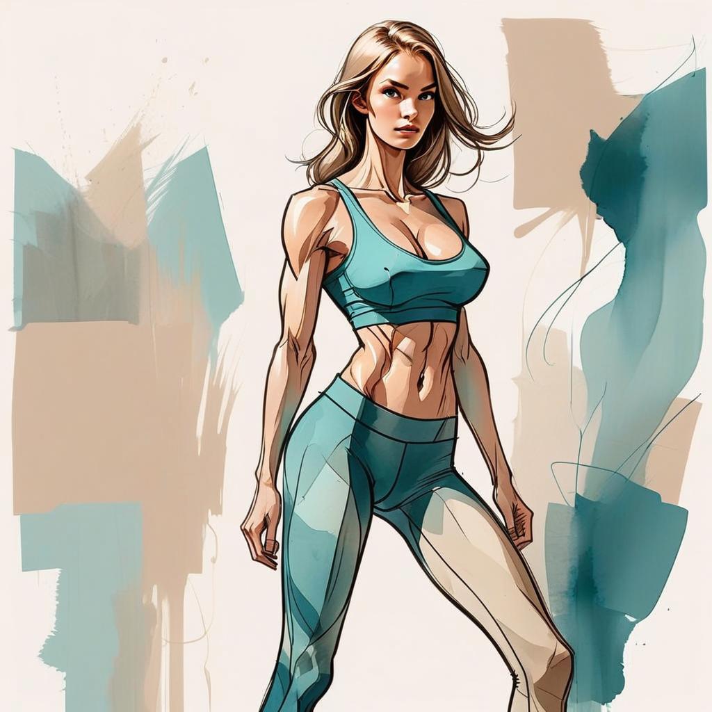 Athletic Woman in Teal Sportswear