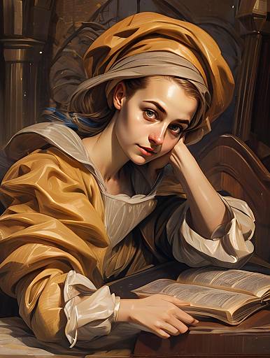 Classical Portrait of Woman Reading in Baroque Style