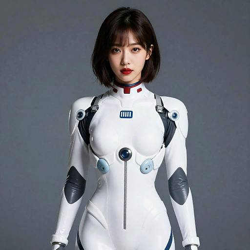 Futuristic Cybernetic Woman in White Bodysuit - Gen Z Style