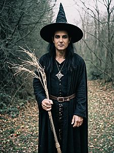 Modern Male Witch Costume in Forest Setting