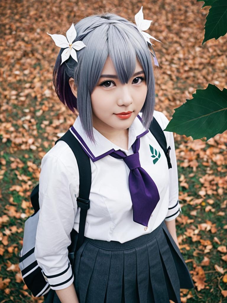 Akishimo Kantai Collection Cosplay Woman in Autumn Outdoor Setting