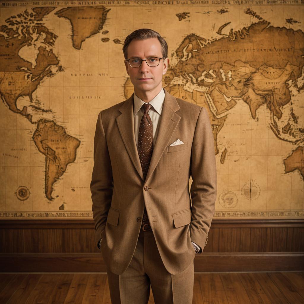 Confident Man in Stylish Suit with World Map