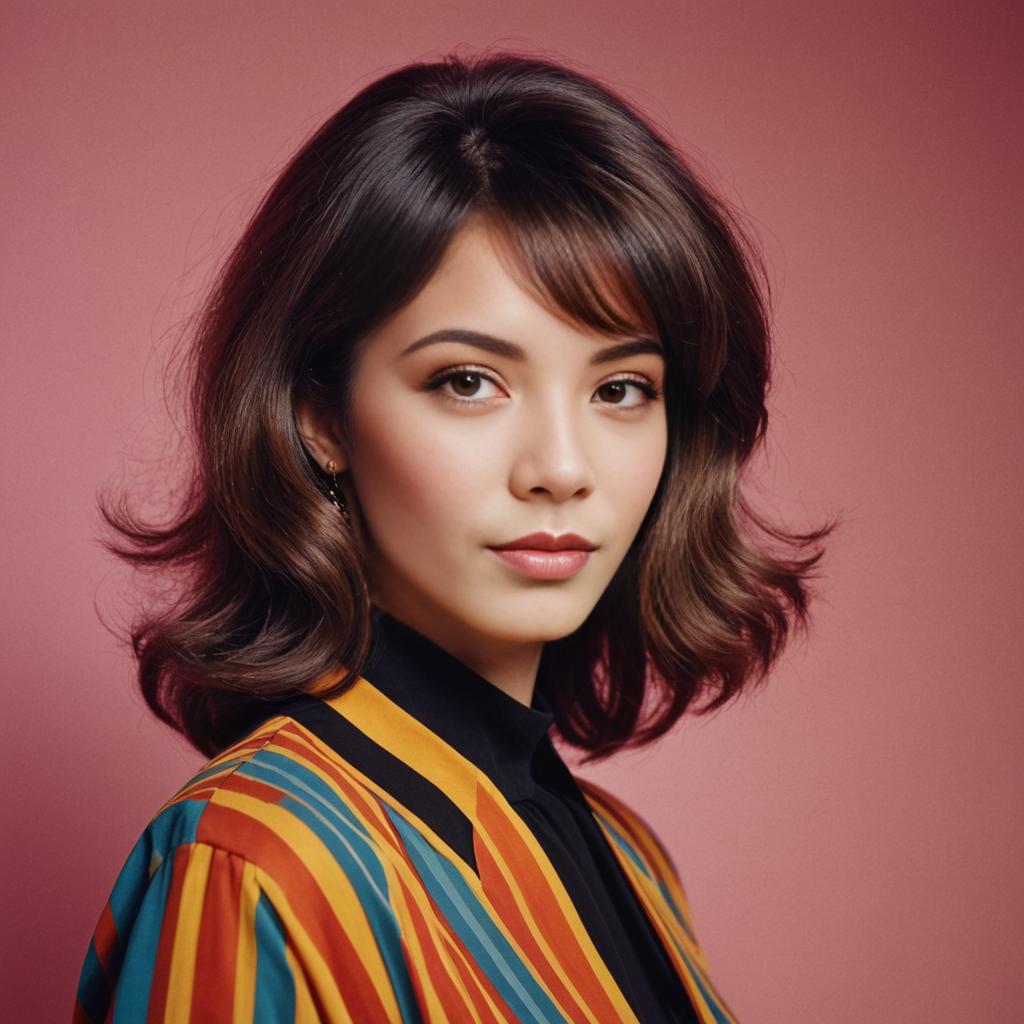 Confident Woman with 70s Hairstyle and Retro Fashion