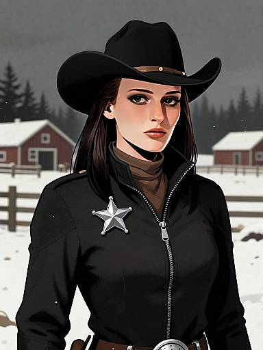 Strong Western Sheriff Woman in Black Cowboy Hat Digital Art