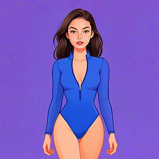 Sporty Chic Woman in Royal Blue Bodysuit Digital Illustration
