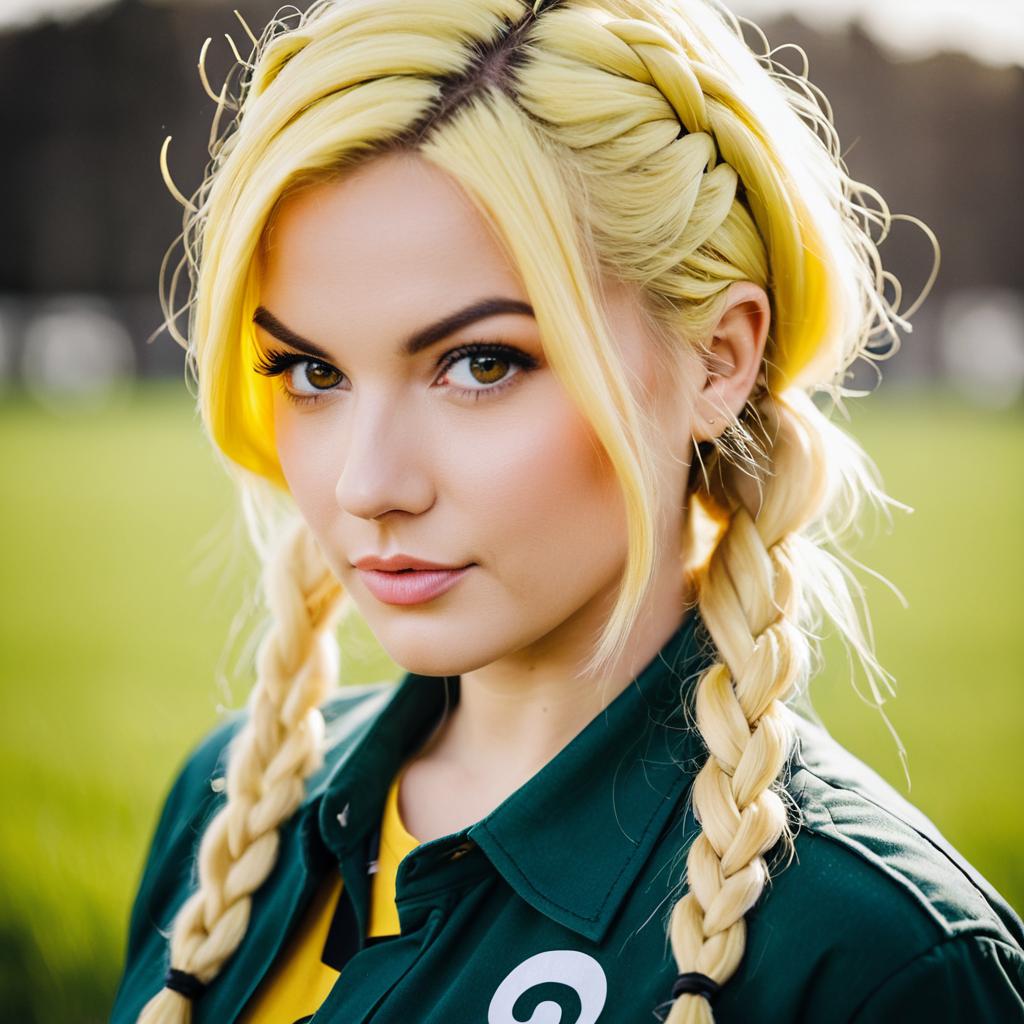 Close-Up Portrait of Blonde Woman with Braided Hair Outdoors