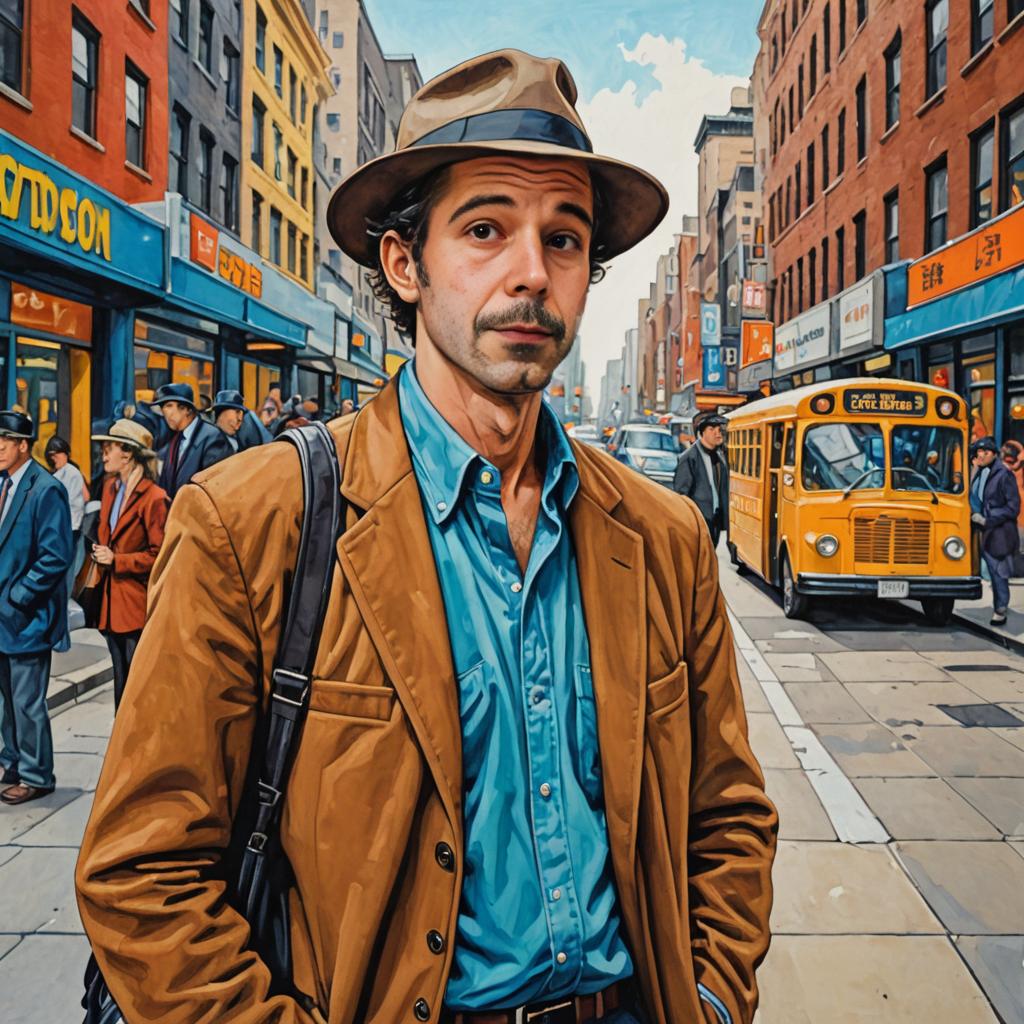 Vintage man with hat on busy city street