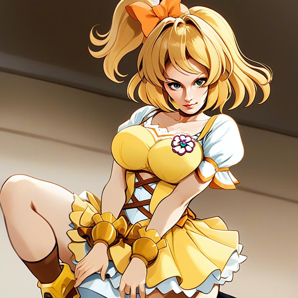 Confident Blonde Woman in Yellow Anime Outfit Illustration