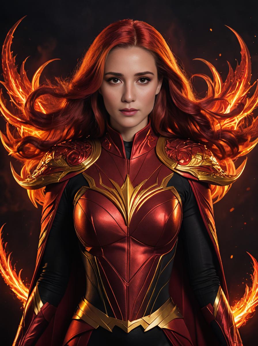 Superhero Woman in Red and Gold Armor