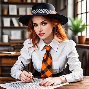 Confident Young Woman with Red Hair Writing at Desk