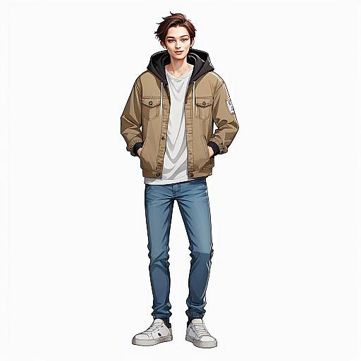 Young Man in Casual Streetwear Digital Illustration