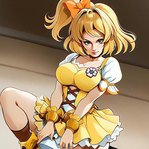 Confident Blonde Woman in Yellow Anime Outfit Illustration