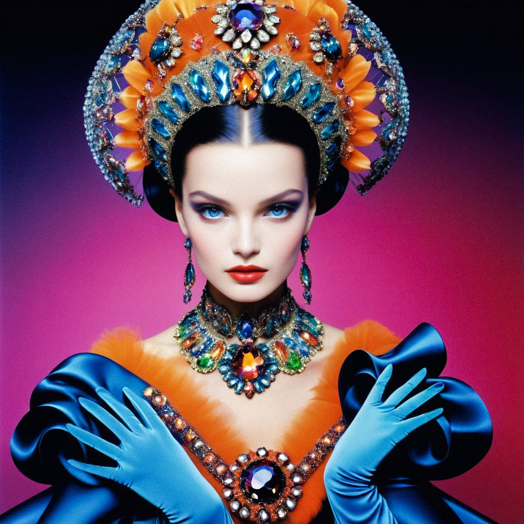 Woman in Vibrant Costume with Ornate Jewelry