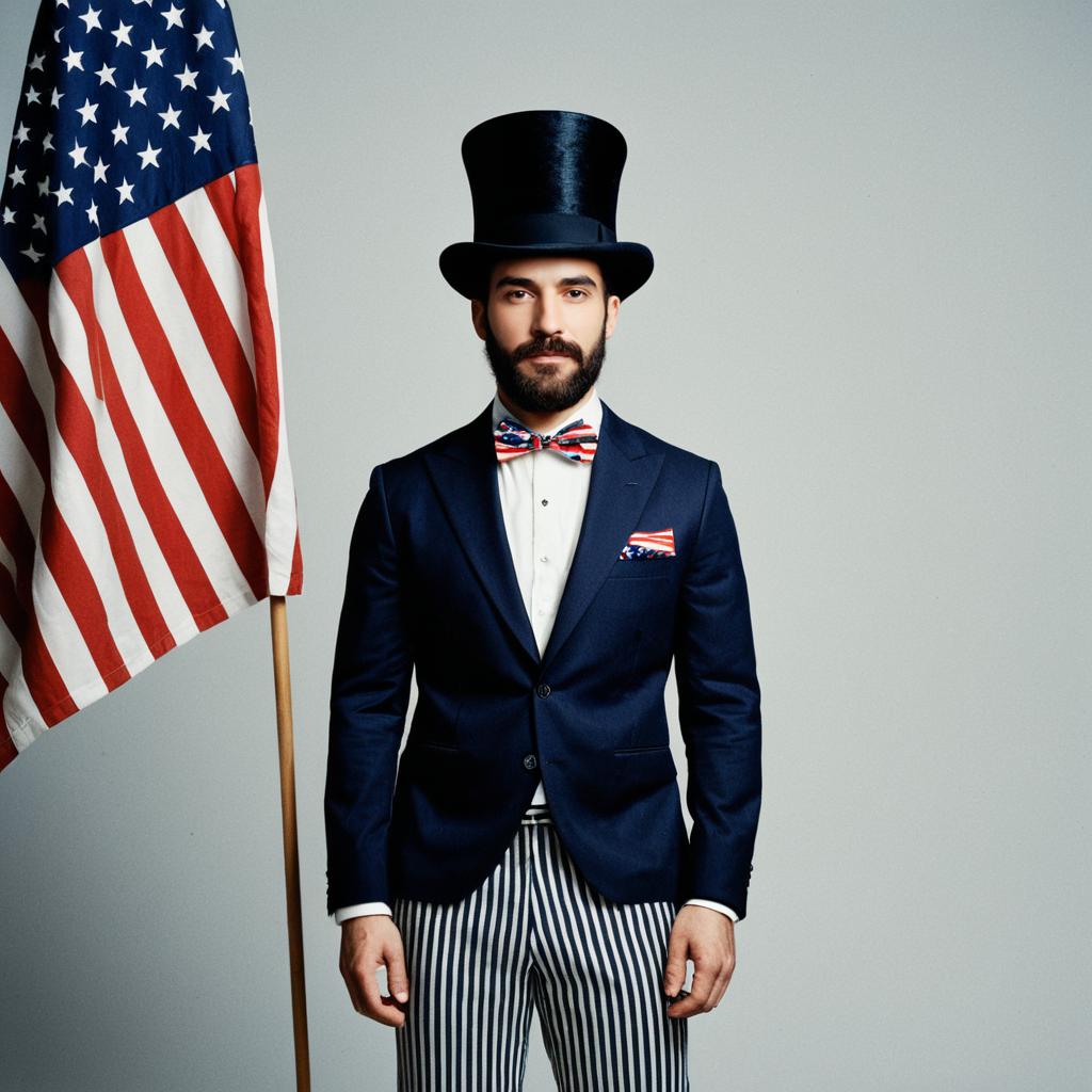 Man in Vintage Americana Style with American Flag