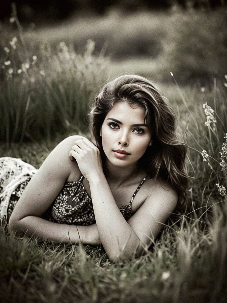 Serene Portrait of a Woman in a Grass Field Serene Portrait of a Woman in a Grass Field