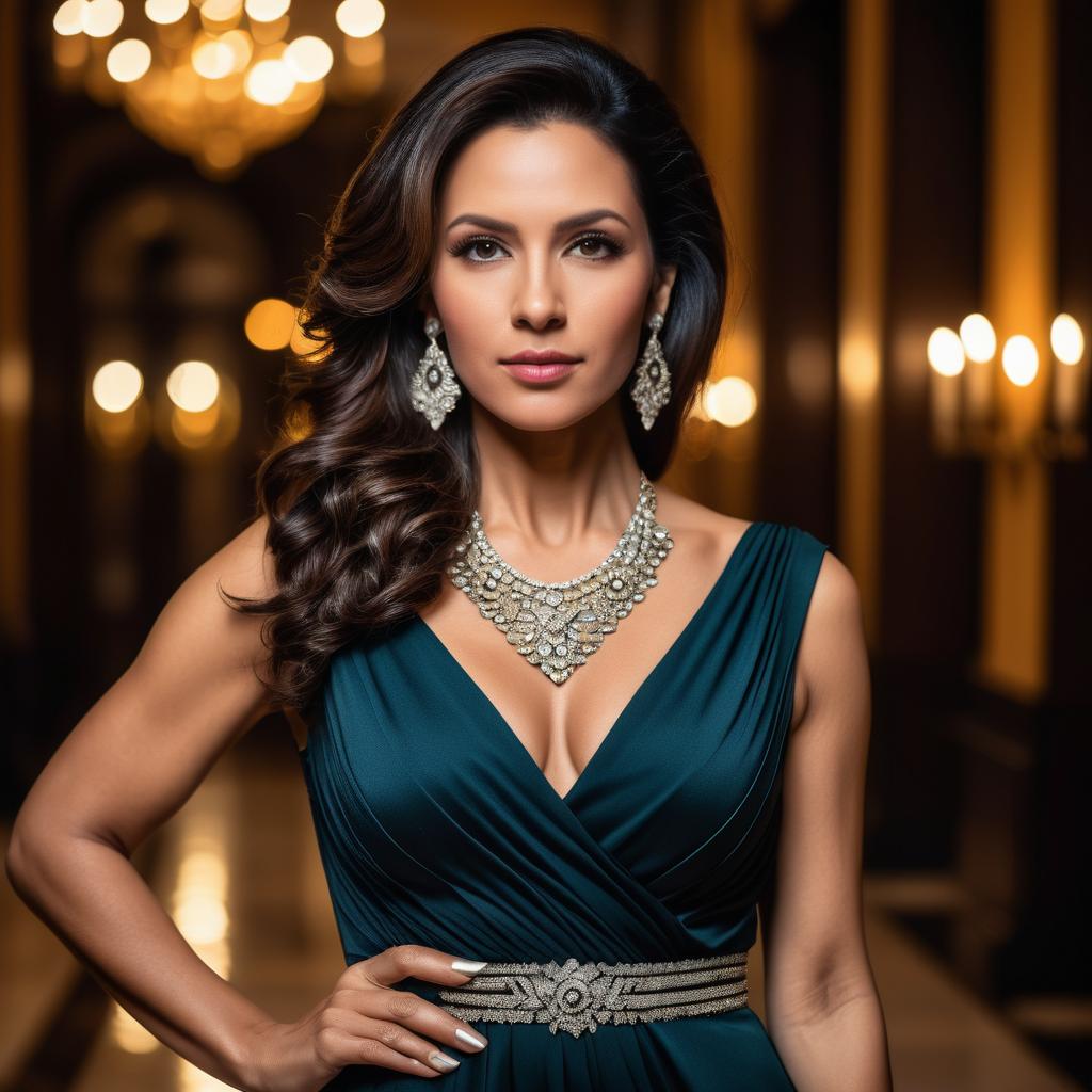 Confident Woman in Elegant Teal Evening Gown Confident Woman in Elegant Teal Evening Gown