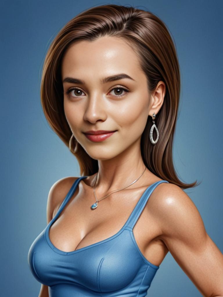 Digital caricature of woman on blue background