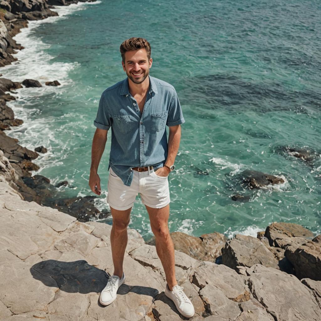 Smiling Man on Rocky Coastline