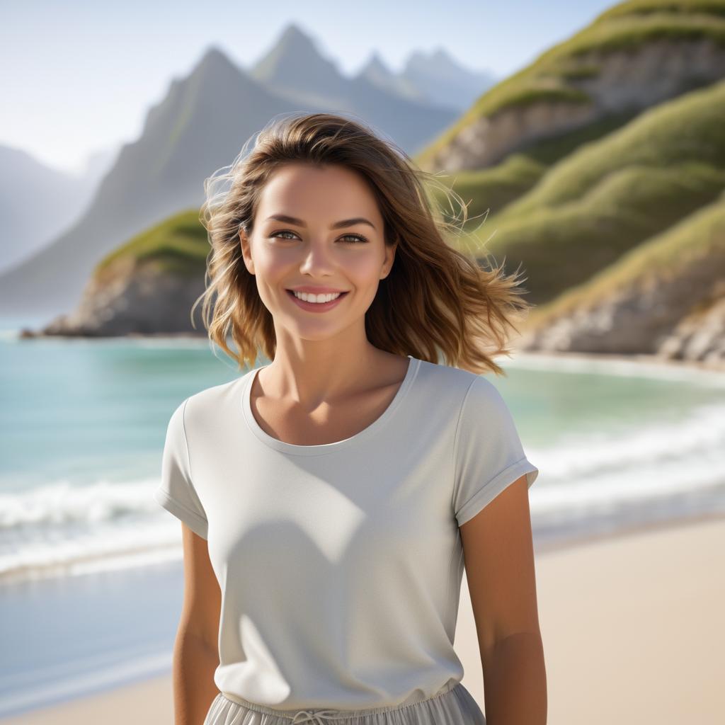 Cheerful Woman on Serene Beach