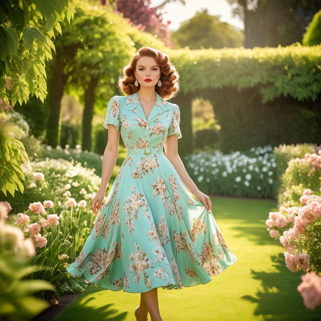 Elegant Woman in Vintage Dress in Garden