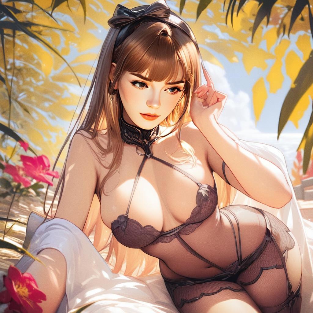 Sensual Woman in Sheer Lingerie Outdoor Digital Illustration