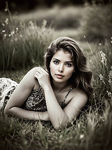 Serene Portrait of a Woman in a Grass Field