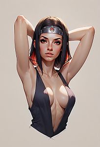 Digital Illustration Portrait of Woman with Headband in Deep V-Neck Outfit