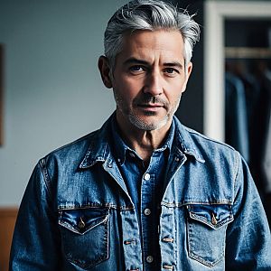 Confident Middle-Aged Man in Denim Jacket