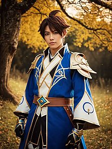 Photorealistic Outdoor Portrait of Man in Genshin Impact Costume