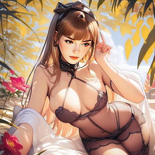 Sensual Woman in Sheer Lingerie Outdoor Digital Illustration